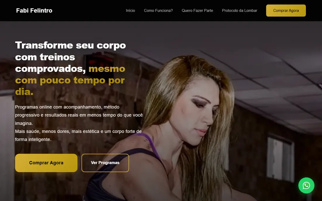 Página inicial do site Fabi Felintro Personal, entregue pela Livson Tecnologia